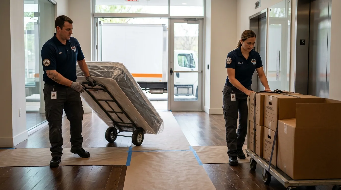 Professional apartment movers loading elevator in Lake Helen, FL